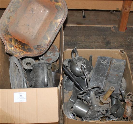 Two boxes of miscellaneous pewter (some damaged)